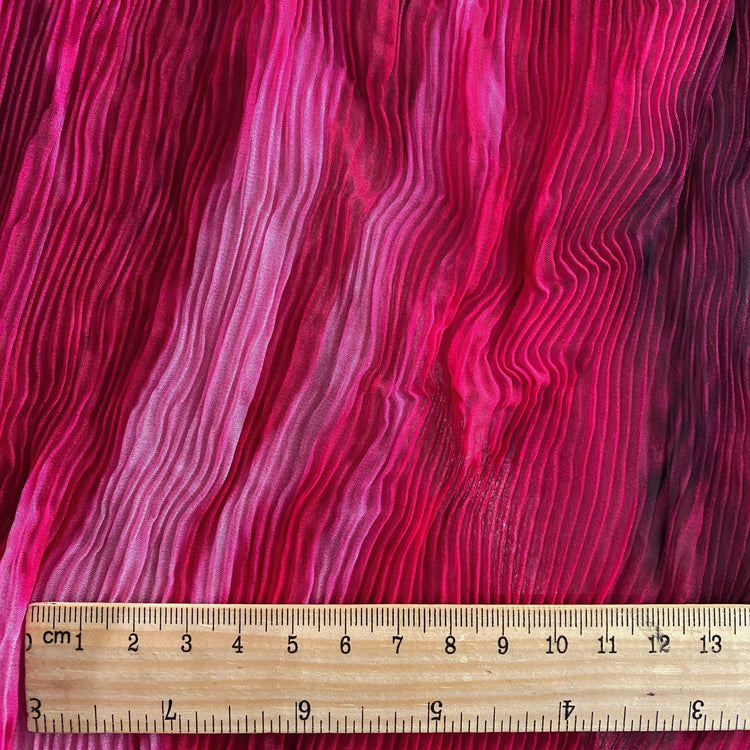 Flame Print Plisse Chiffon - Crimson / Fuchsia