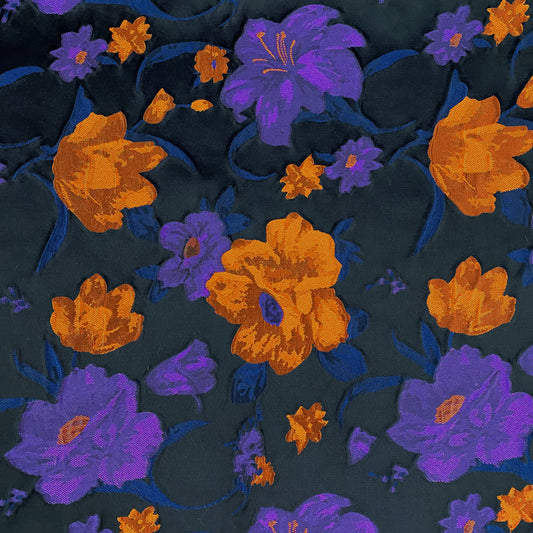 Hibiscus Satin Brocade - Purple/Orange