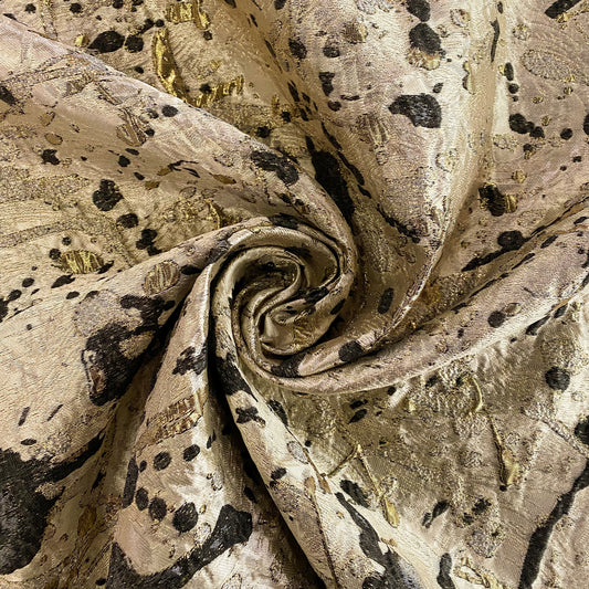 Abstract Paint Splatter Metallic Brocade - Gold / Black