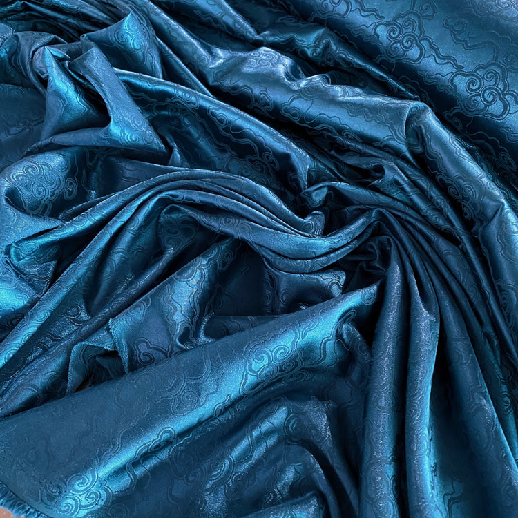 Gentle Clouds Satin Damask - Aquamarine