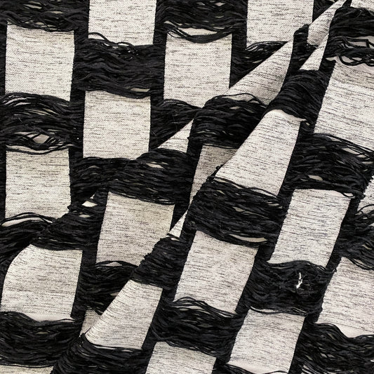 Chenille Yarn Float Checkerboard Twill - Black/White