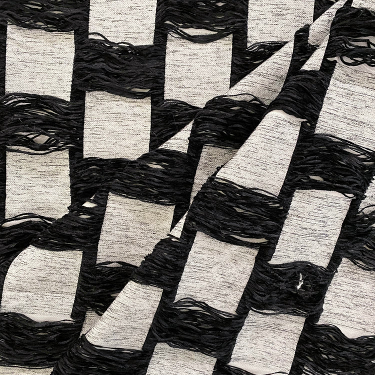 Chenille Yarn Float Checkerboard Twill - Black/White