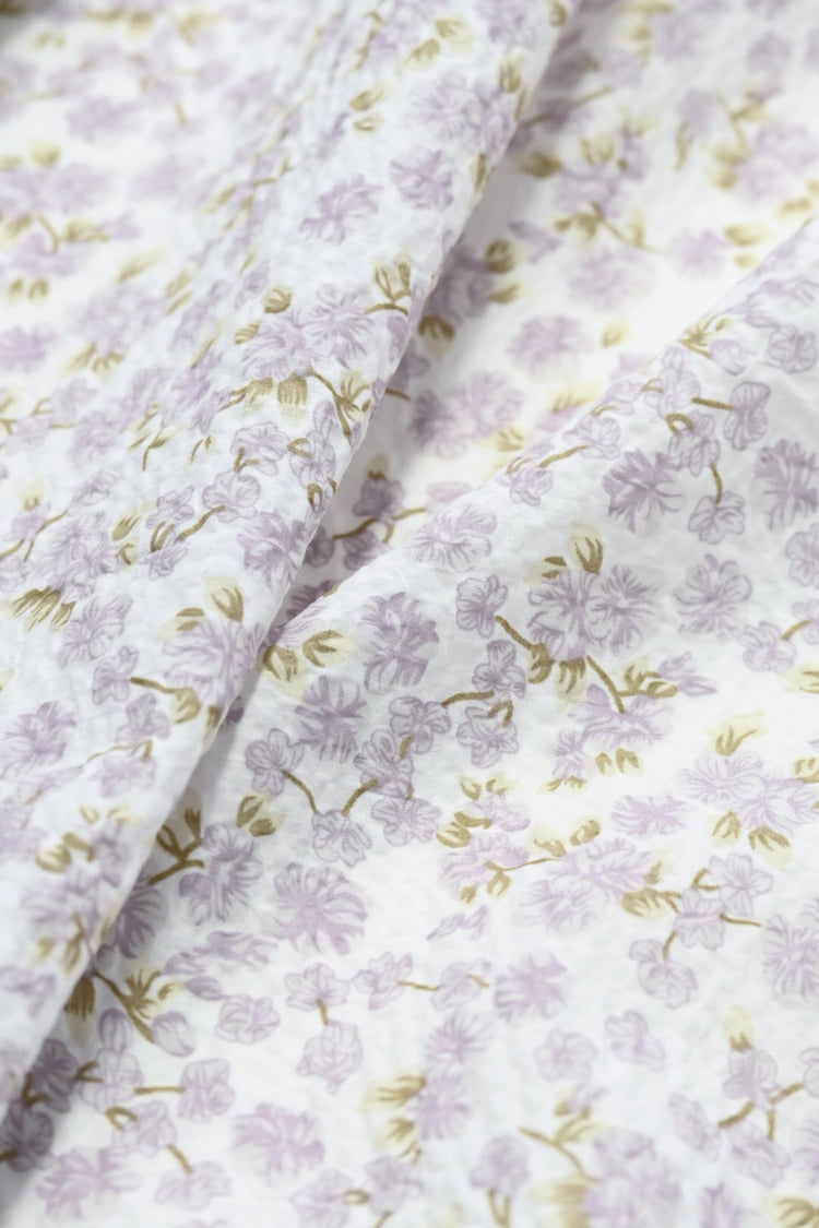 Delicate Floral & Leaf Seersucker - Lavender/Olive