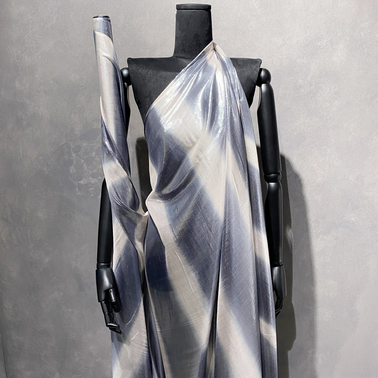 Faded Stripe Silk Lurex Chiffon - Silver / Beige