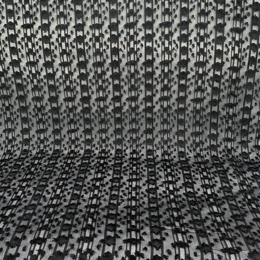 Striped Dobby Fringed Sheer Chiffon - Black