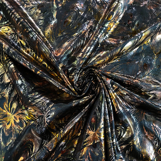 Eccentric Feather Metallic Foiled Satin - Black / Multicoloured