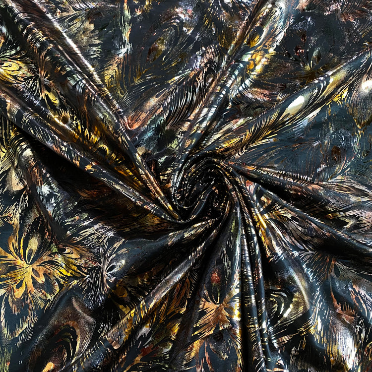 Eccentric Feather Metallic Foiled Satin - Black / Multicoloured