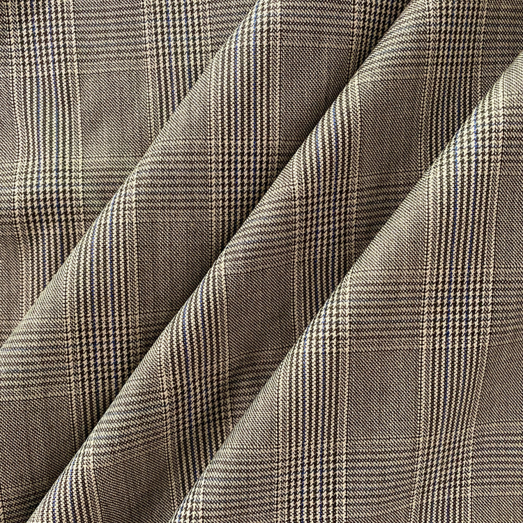 Australian Merino Worsted Wool Gabardine - Glen Plaid - Black / White / Blue