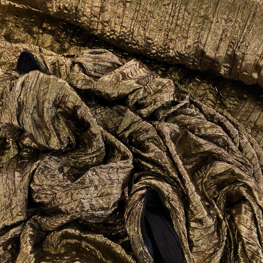 Metallic Coated Plisse Satin - Gold / Black