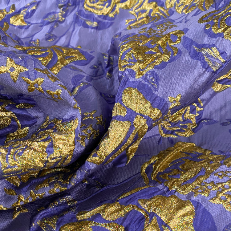 Raised Rose Vine Brocade - Metallic - Purple/Gold