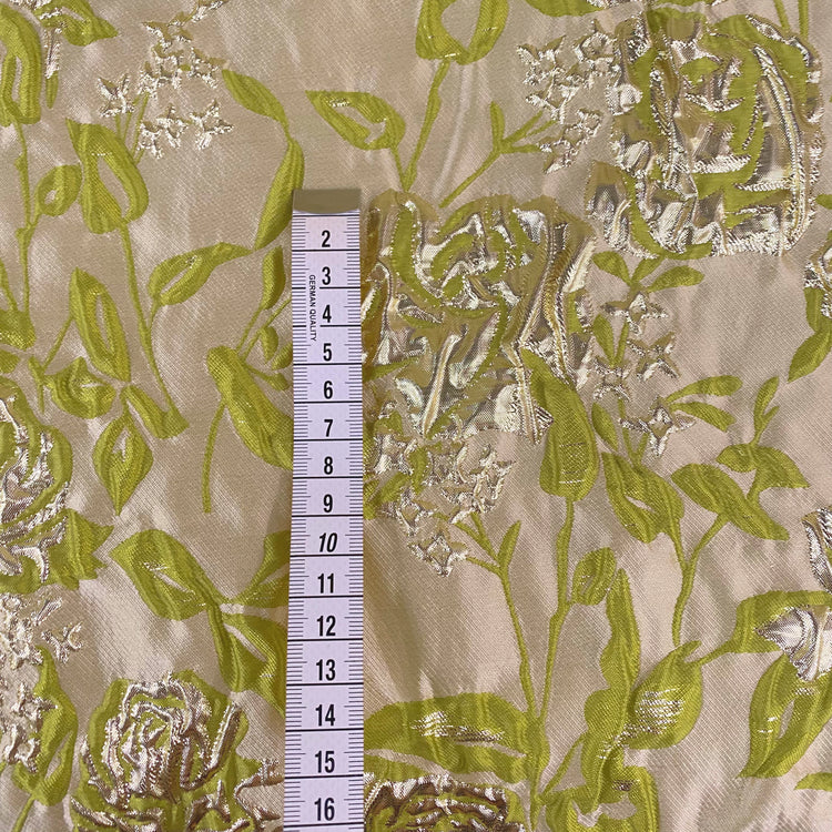 Raised Rose Vine Brocade - Metallic - Pale Green