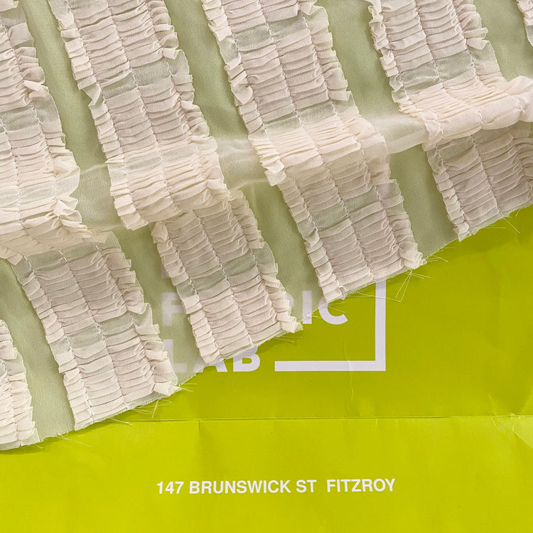 Knife Pleated Striped Chiffon - Ivory (Deadstock)