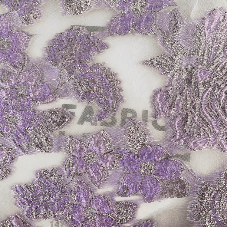 Metallic Floral Poly/Nylon/Lurex Brocade Organza - Pale Violet/Silver