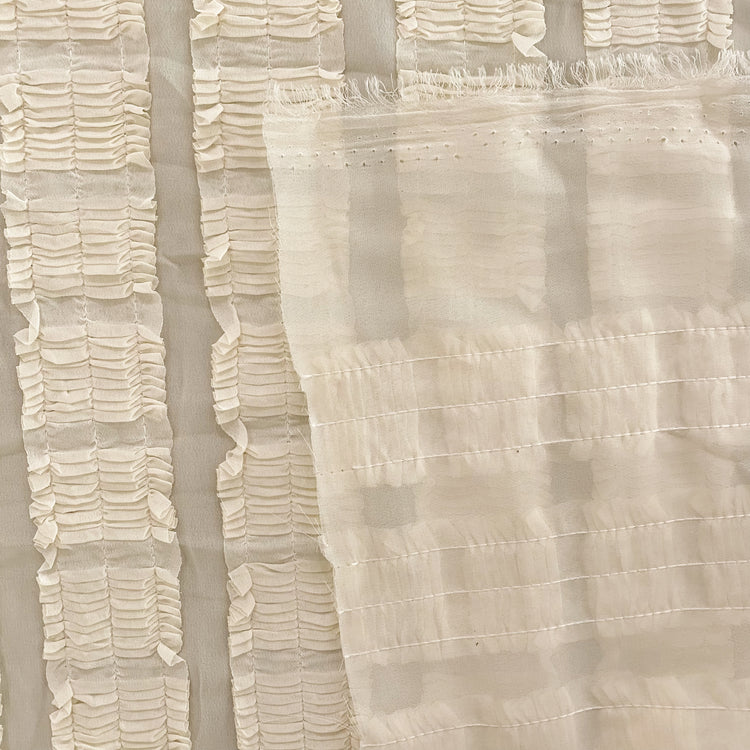 Knife Pleated Striped Chiffon - Ivory (Deadstock)