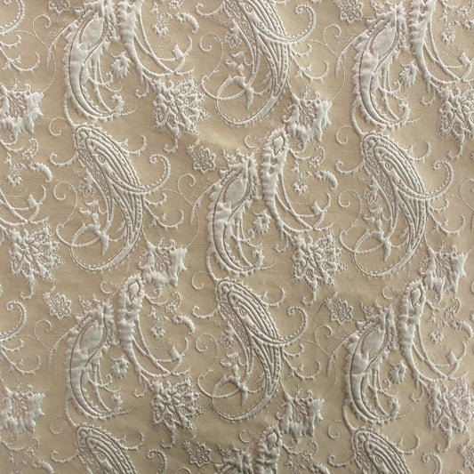 Nouveau Thistle Matelassé Satin Jacquard - White / Cornsilk