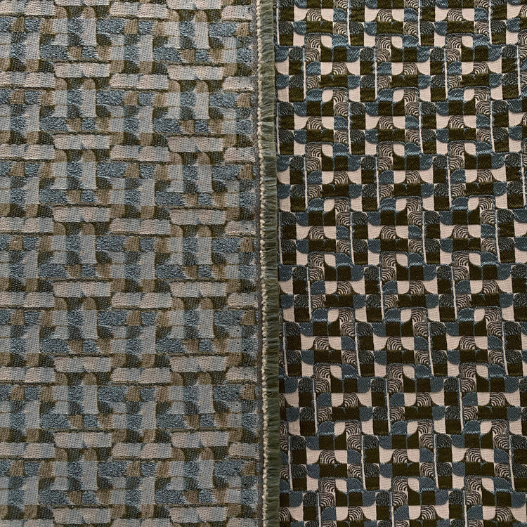 Art Déco Geometric Jacquard - Olive Green / Blue / Off-White