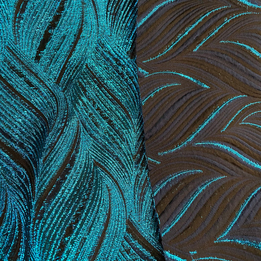 Ocean Waves Brocade - Teal/Navy