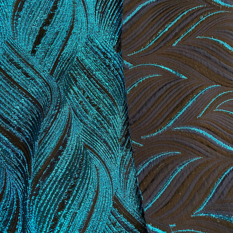 Ocean Waves Brocade - Teal/Navy