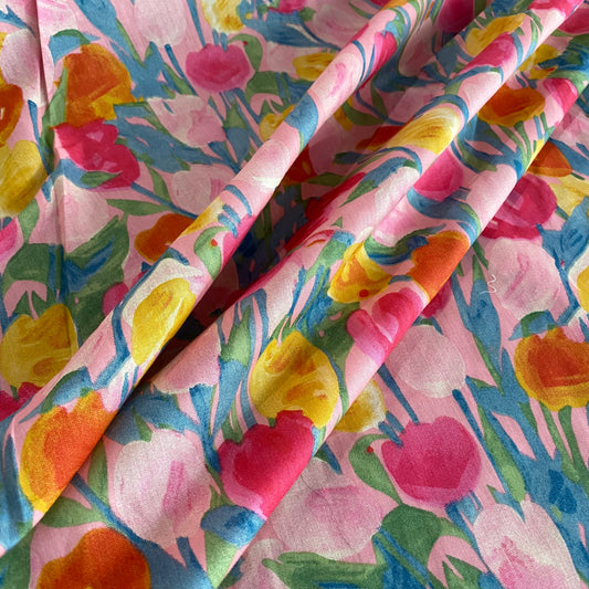 Wild Amsterdam Tulips Cotton Lawn - Pink