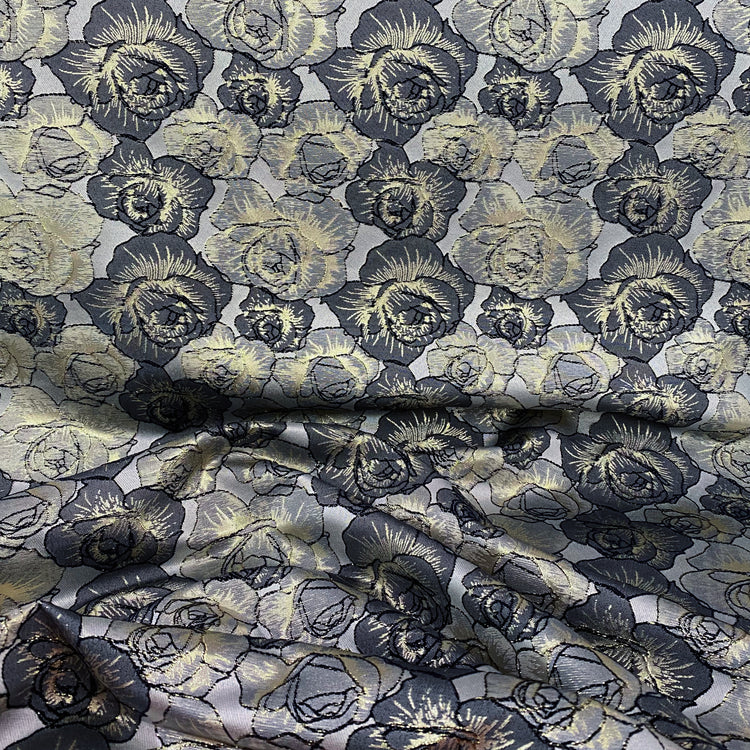 Raised Edge Rose Brocade - Metallic- Silver/Slate Grey