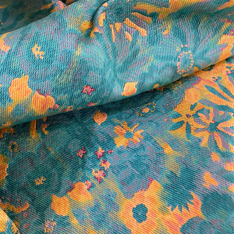 Pastel Sunflower Jacquard - Satin Base - Yellow/Aqua