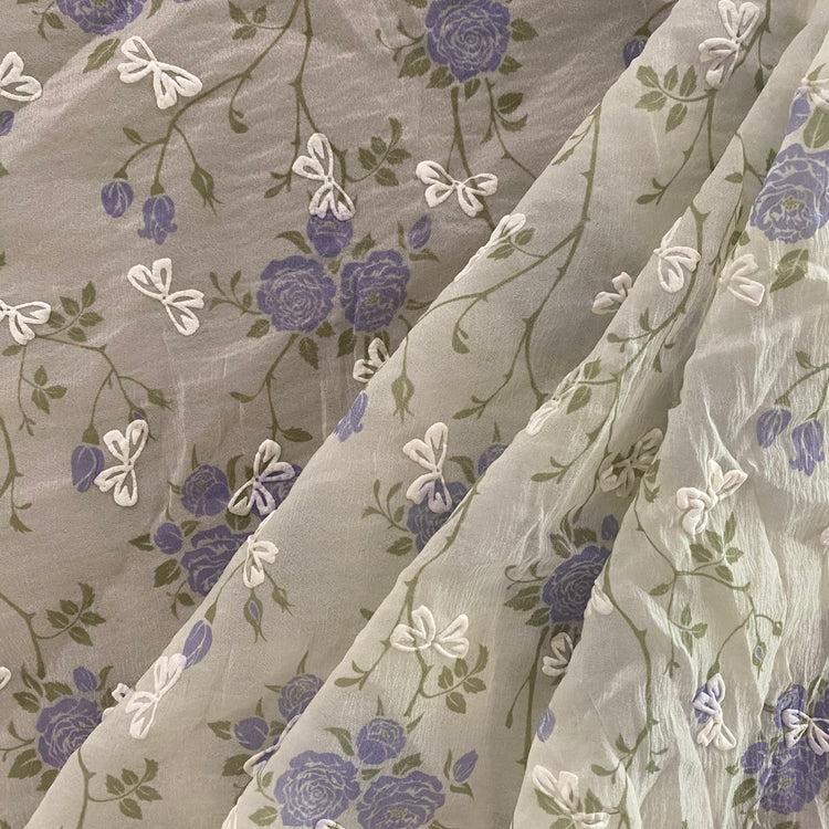 Puffy Butterflies Hammered Organza (Deadstock) - Honey Dew / Indigo