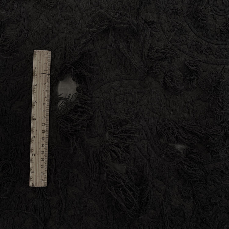 Chenille Cotton Fringe Tapestry Jacquard - Black