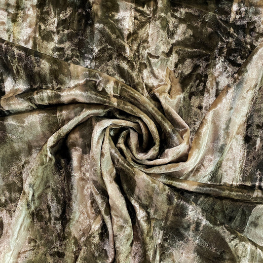 Brush Stroke Camo Stretch Velvet - Dark Olive Green / Papaya Whip