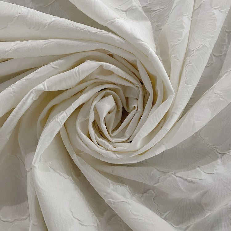 Raised Ginkgo Leaf Satin Brocade - Cream/White