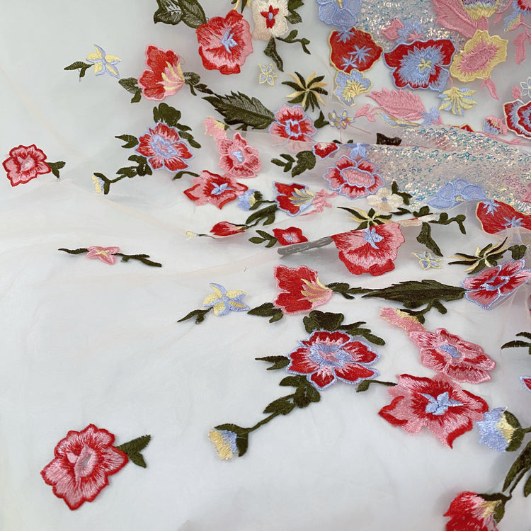 Floral Embroidery Mesh Knit - Pale Salmon/Red