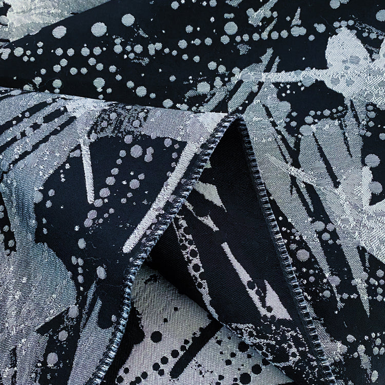 Abstract Feathers Poly/Cotton Jacquard - Black/Grey