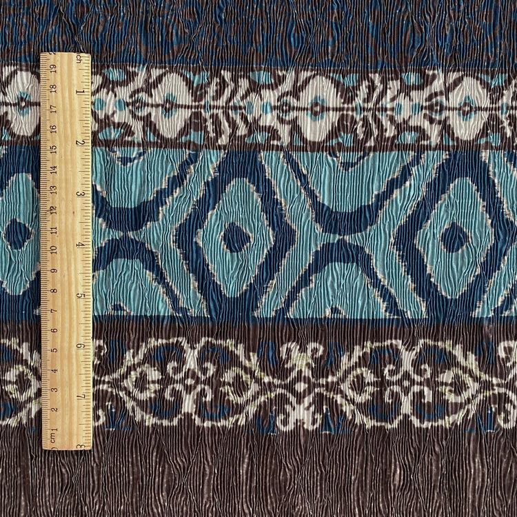 Ikat Woodgrain Plisse Satin - Turquoise / Umber / Cream