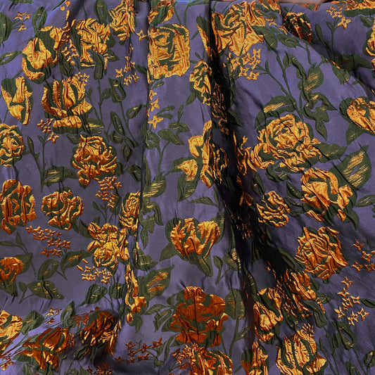 Raised Rose Vine Brocade - Metallic - Medium Orchid/Copper
