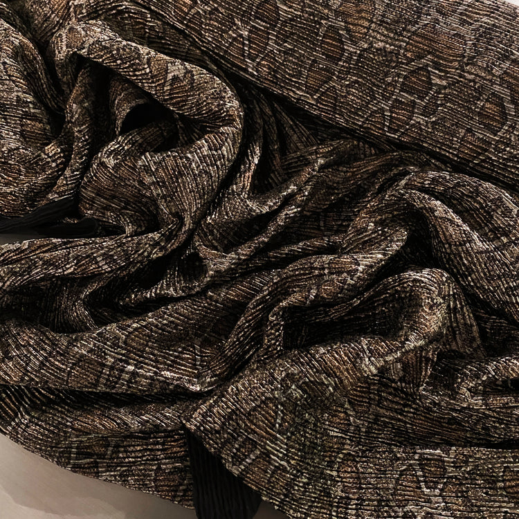 Snake Skin Metallic Foil Plisse Satin - Bronze / Gold / Black