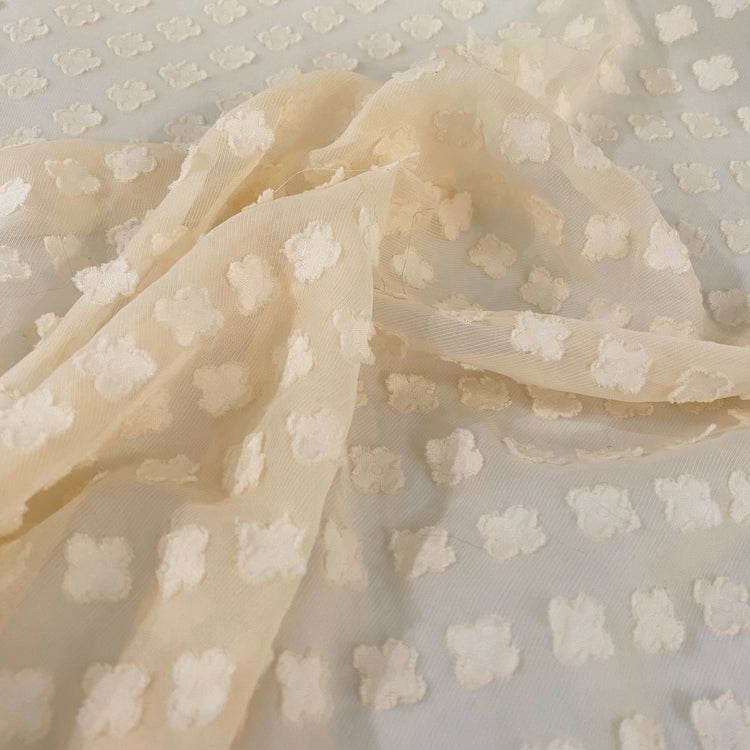 Floral Appliqué Chiffon - Antique White