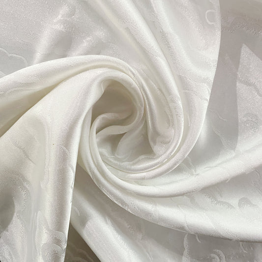 Gentle Clouds Satin Damask - Snow White