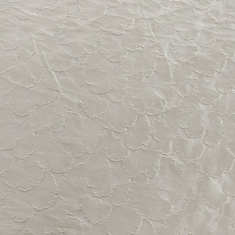 Raised Ginkgo Leaf Satin Brocade - Cream/White