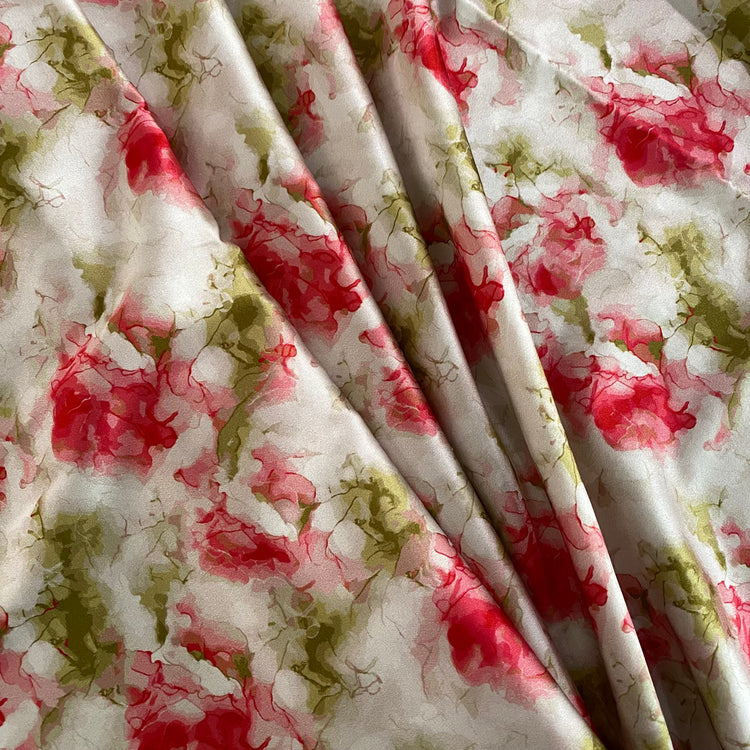 Watercolour Roses Stretch Silk Satin