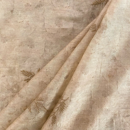 Embroidered Botanical Silk Cotton Voile - Moccasin