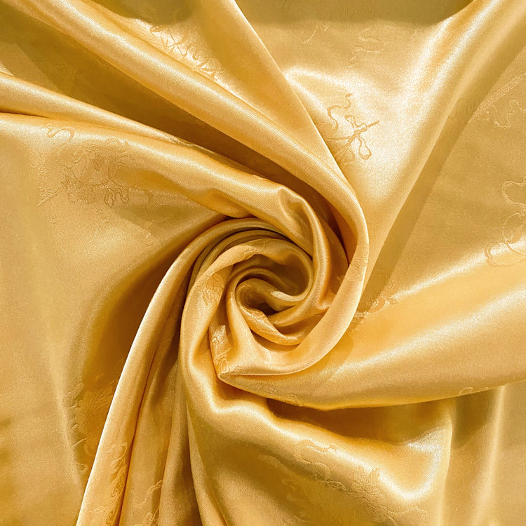 Floral Sword & Shield Silk Blend Satin Damask - Wheat Yellow