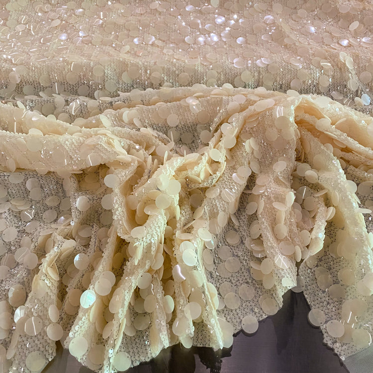 Sequin Paillette Embroidered Tulle - Bisque