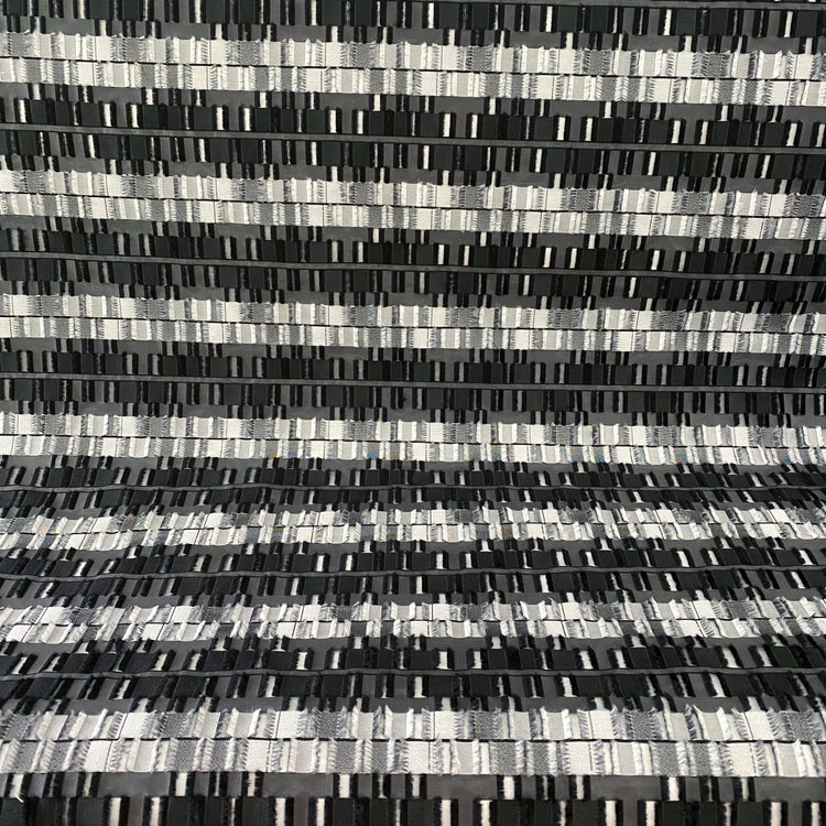 Rectangular Checkerboard Fringe Devore Organza - Black/Silver Grey