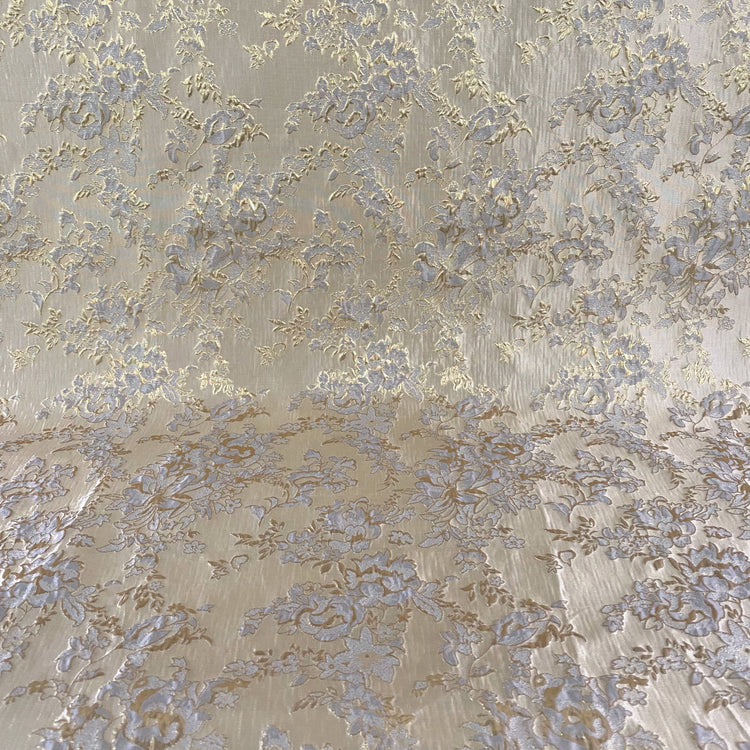 Gold Leaf Rose Brocade - Gold/Light Steel Blue
