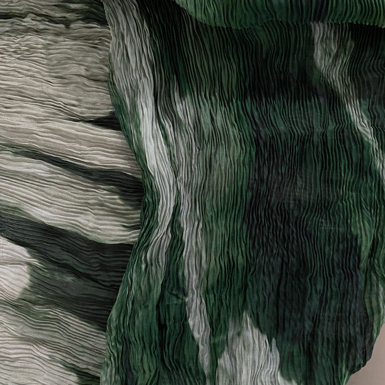 Flame Print Plisse Chiffon - Dark Green / Pale Sea Green
