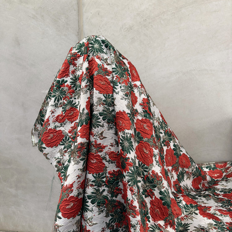 Butterfly Blossom Brocade - Metallic - Crimson/Dark Sea Green