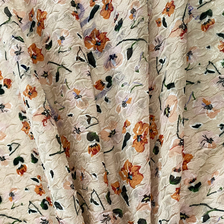 Delicate Floral Printed Plain Weave - Biscuit/Orange