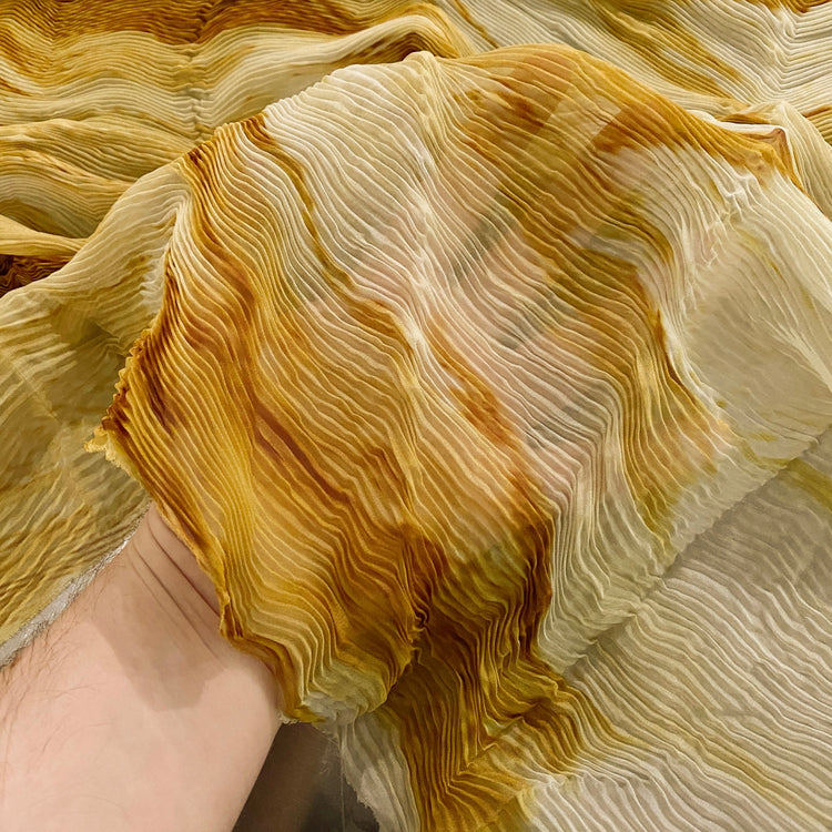 Flame Print Plisse Chiffon - Dark Goldenrod / Pale Yellow