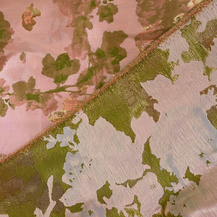 Large Flower Blossom Brocade - Metallic - Pale Pink/Green