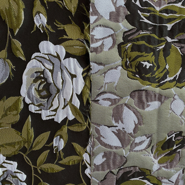 Winter Rose Cloqué Brocade - Powder Blue / Olive Drab / Charcoal