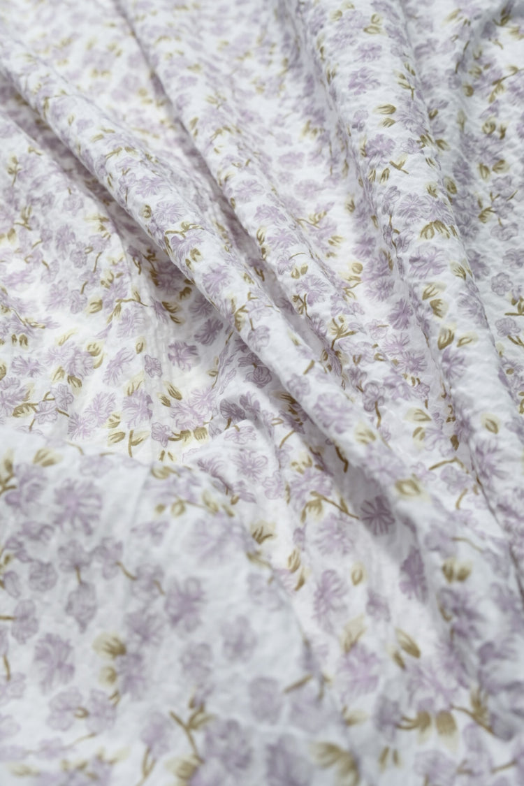 Delicate Floral & Leaf Seersucker - Lavender/Olive